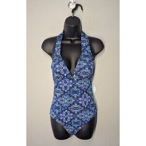 NWT Sol Borne Blue Paisley One Piece Swimsuit Size M Brand New